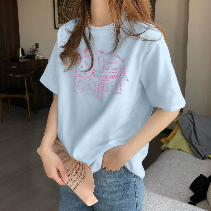 浅蓝色短袖纯棉T恤女2026