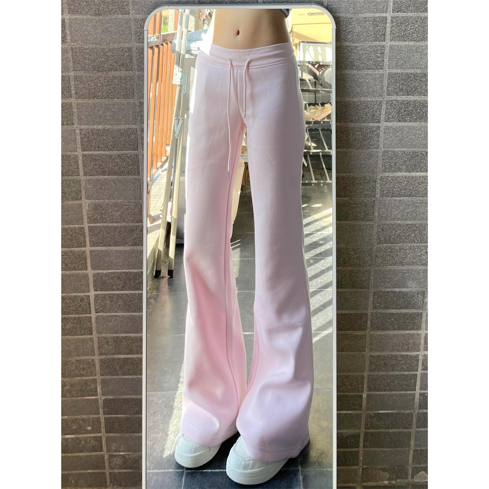 粉色加绒喇叭裤女春季202