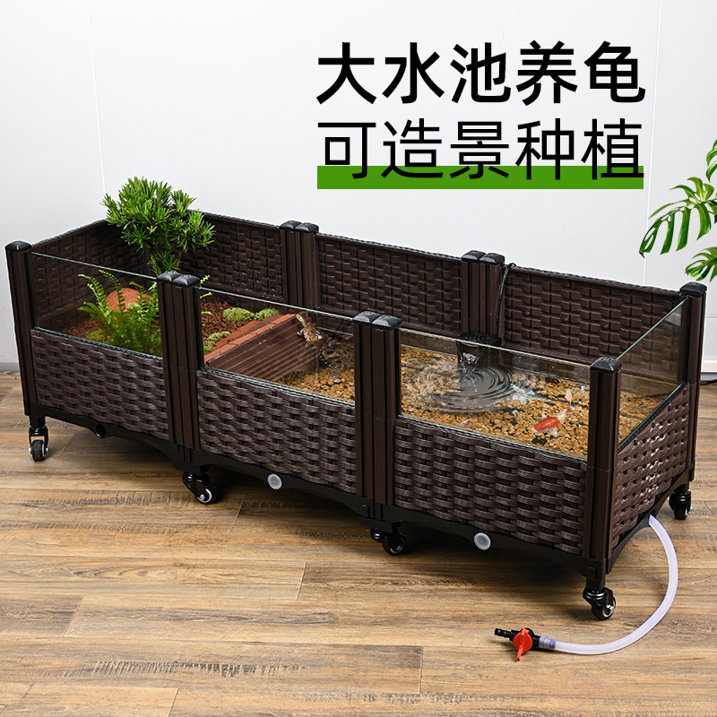 乌龟饲养缸c水陆养龟养殖箱生态环境大号深水内嵌玻璃缸巴西草龟