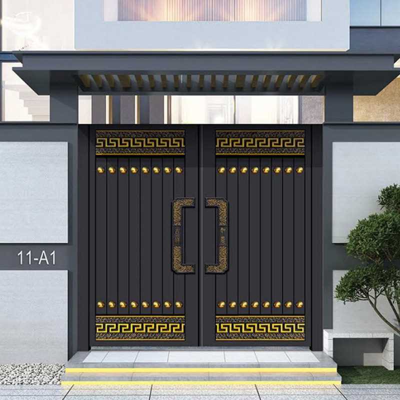 铝合金别墅庭院门铝雕电动大门农村户外铝艺精雕入户门院墙双开门
