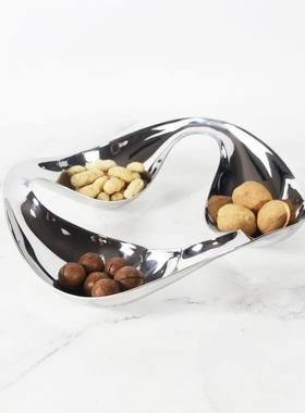 简约欧式银色金属不规则流线果盘托盘摆件厨房餐厅样板房软装饰品