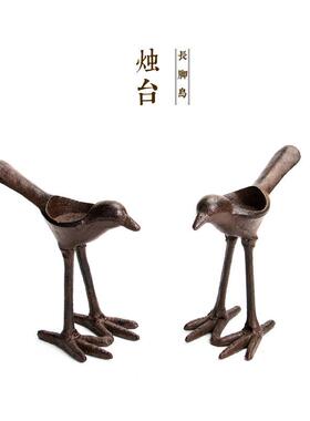 创意金属铸铁烛台 复古怀旧生日礼品礼物铁艺蜡烛台 小鸟高脚烛台