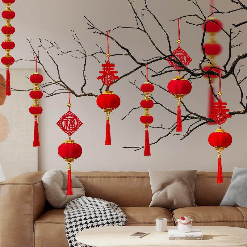 2025乔迁盆景小挂饰发财树上小灯笼搬家装饰喜迁新居挂件新款布置