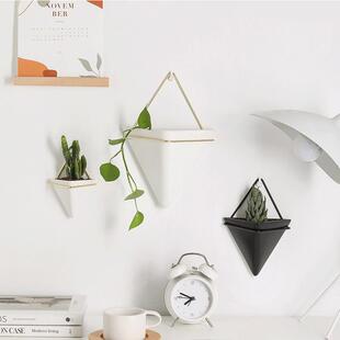 壁挂花瓶创意铁艺花盆容器挂墙陶瓷白色三角形跨境悬挂壁挂式花盆