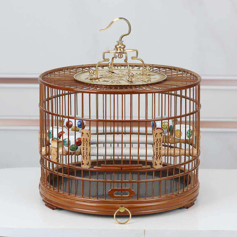 鸟笼红子靛颏鸟笼紫竹老竹皮抛光精品绣眼贝子玉鸟鸟笼带抽屉圆笼