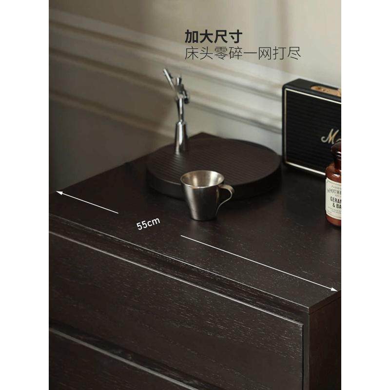 实木床头柜黑色木显纹家用卧室抽屉柜复古小型收纳柜床边柜,住宅家具,床头柜,淘宝优惠券,粉丝福利购,淘宝优惠卷