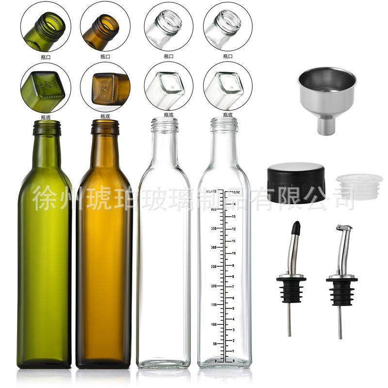 厨房用品套装橄榄油瓶500ml方形墨绿玻璃油瓶 透明油壶方形油瓶