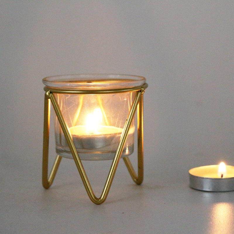 新款金色铁艺欧式镂空家居饰品玻璃烛台创意工艺品摆件聚会用品