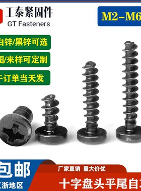 盘头十字黑色自攻钉平尾GqB845-F碳钢锌镍合金塑胶件非标螺钉M2-M