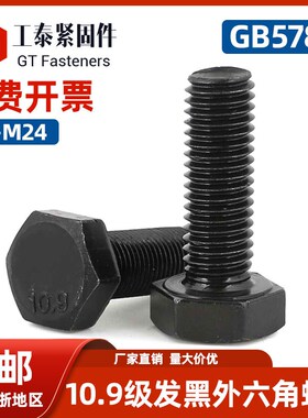 10.9级发黑外六角头全螺纹螺栓GB5783螺丝加长螺钉m6m8m1X0m20m24