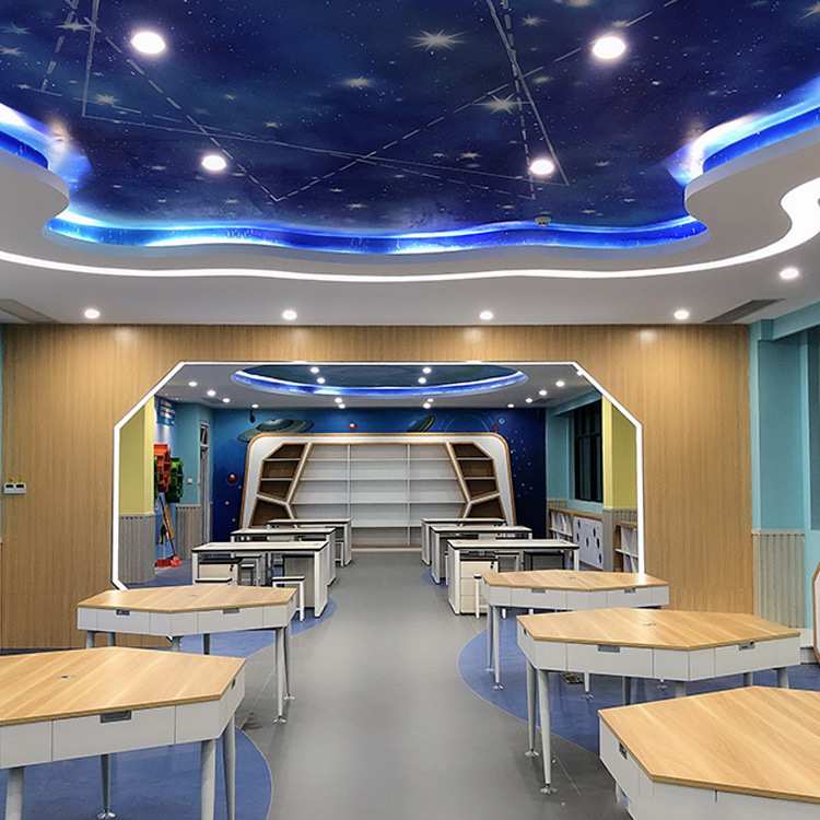 工厂直销多边形简约木质桌子组合自然环保幼儿园六边形抽屉式桌子