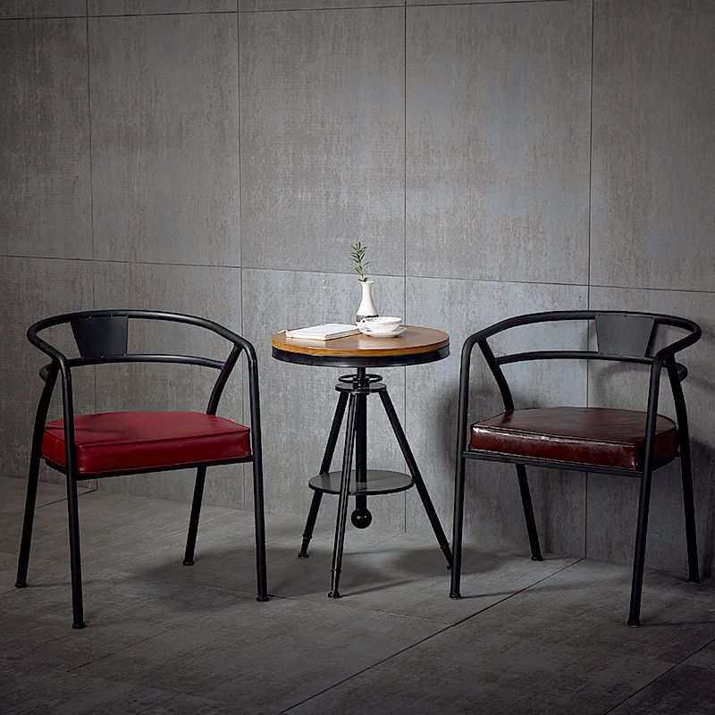 工业风铁艺餐椅 美式皮革沙发休闲椅凳子 loft咖啡厅家用圆桌椅子