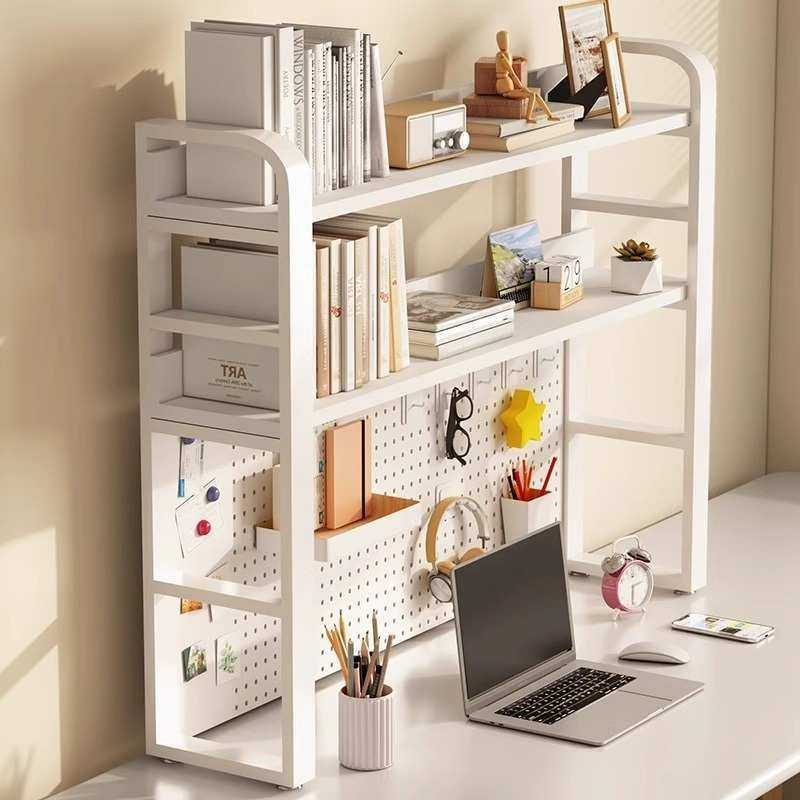 新款桌面洞洞板置物架学生学习书桌上收纳架子办公电脑桌多层铁艺