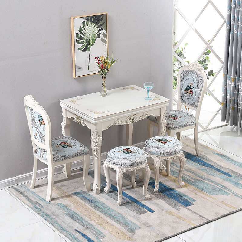 餐桌家用小户型 简约现代玻璃实木折叠餐桌长方形 欧式餐桌椅组合