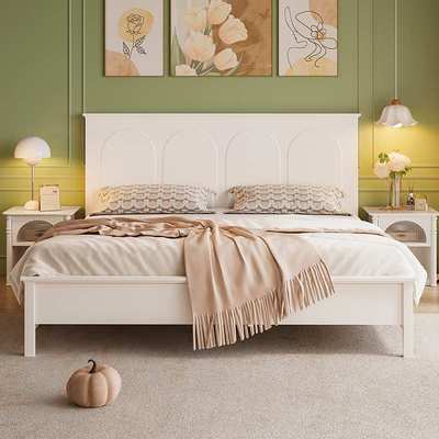 法式奶油风女生床1米8双人大床架主卧室一米五白色公主实木床家用