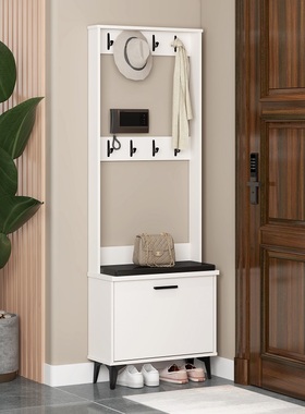 鞋柜挂衣架一体翻斗式薄款门口坐凳白色简约凳子卧室衣帽架沙发凳