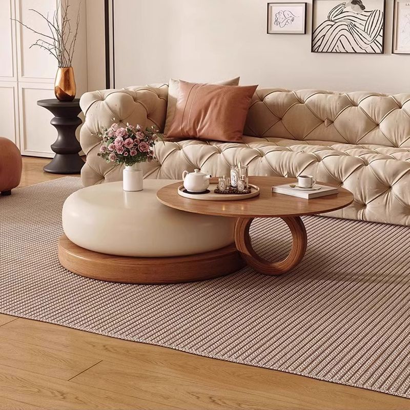 2024新款轻奢复古奶油侘寂风茶几小户型圆形现代简约高级感组合