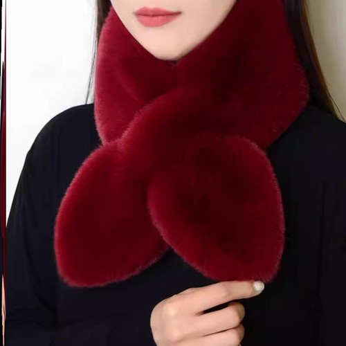 围巾女冬款加厚保暖仿獭兔毛围脖百搭护颈毛绒交叉围巾男女士通用