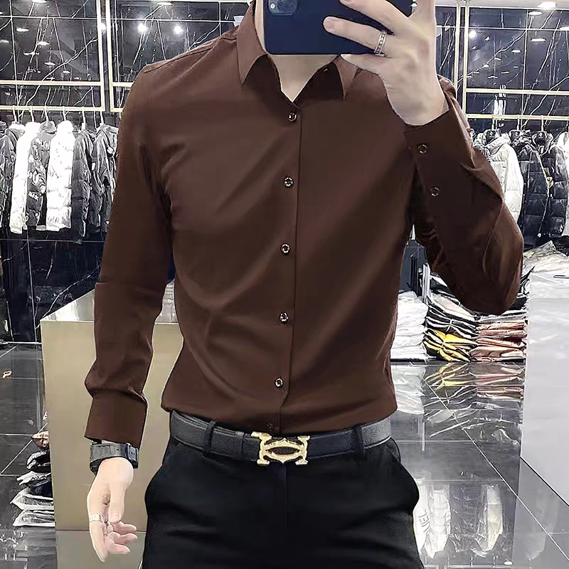 秋丝光免烫无痕长袖衬衫男装上衣