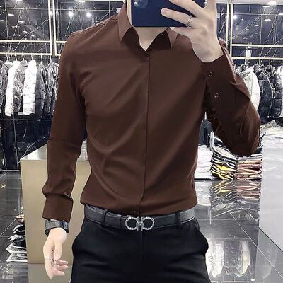 jermyn stars意奢高端长袖商务衬衫暗襟无痕免烫丝光高弹修身衬衣