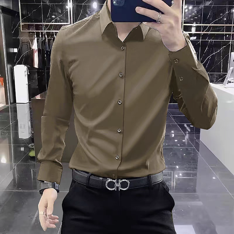 秋丝光免烫无痕长袖衬衫男装上衣