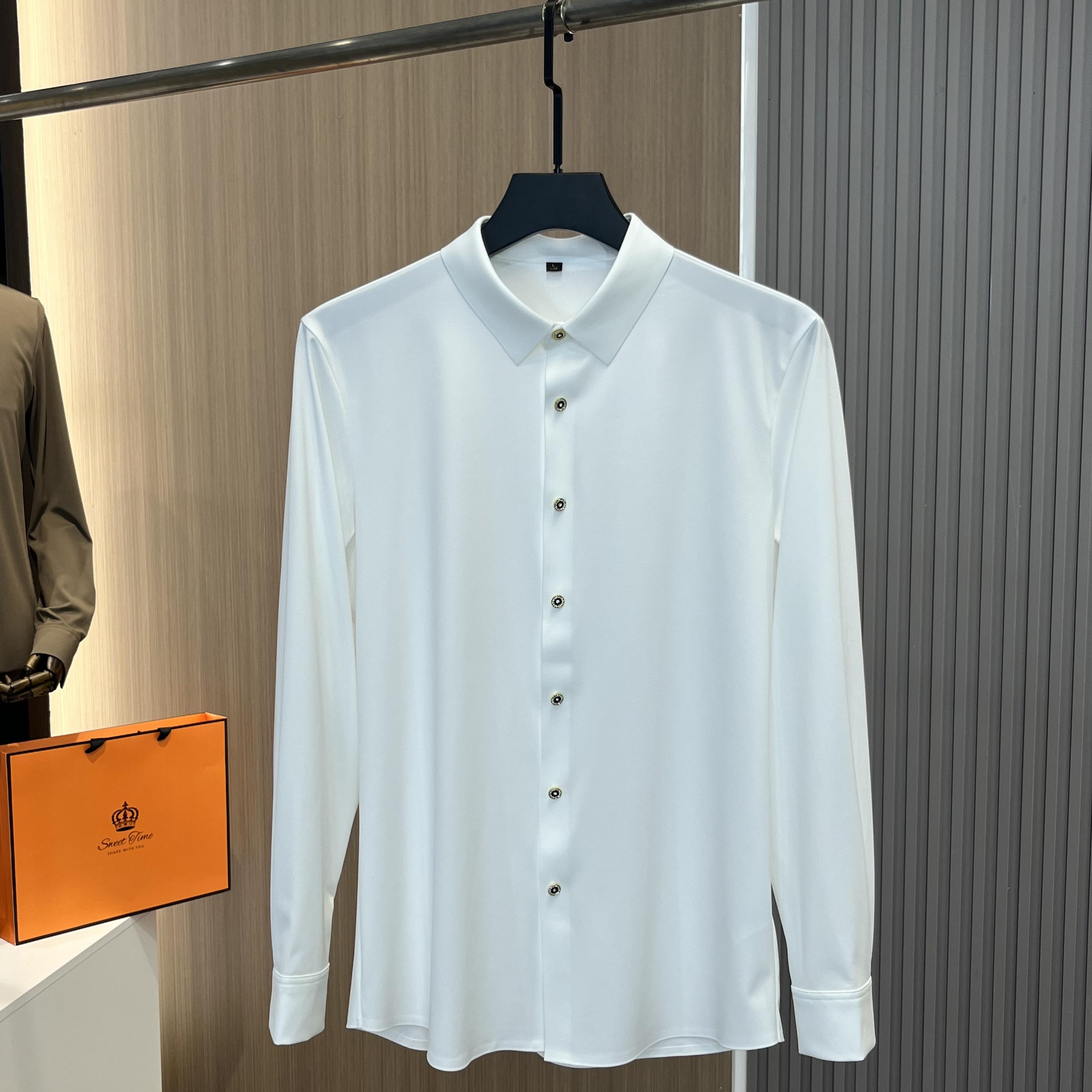 jermyn stars【纹理奢高定衬衫】免烫钻扣长袖商务衬衫男士白上衣