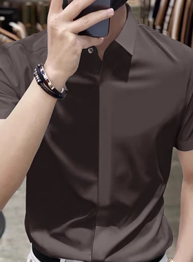 jermyn stars【意奢高定凉感无痕】丝光暗襟白短袖衬衫男商务上衣