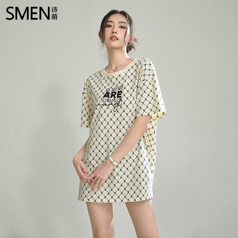 SMEN诗萌中长款满印时尚潮流T恤