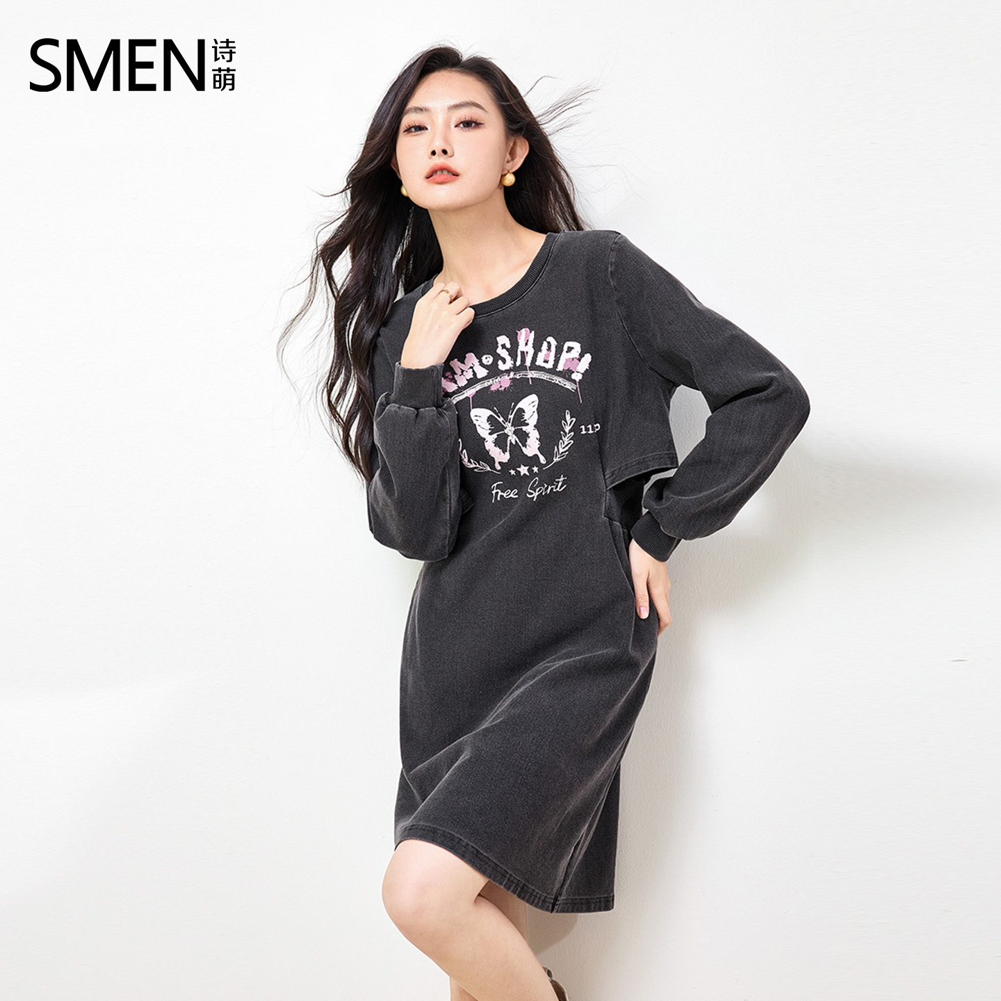 Smen诗萌美式复古高街T恤裙