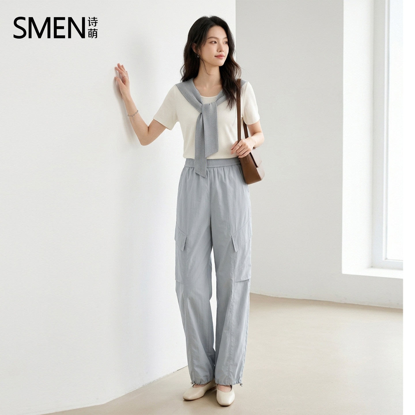 SMEN诗萌夏工装风直筒裤T恤套装