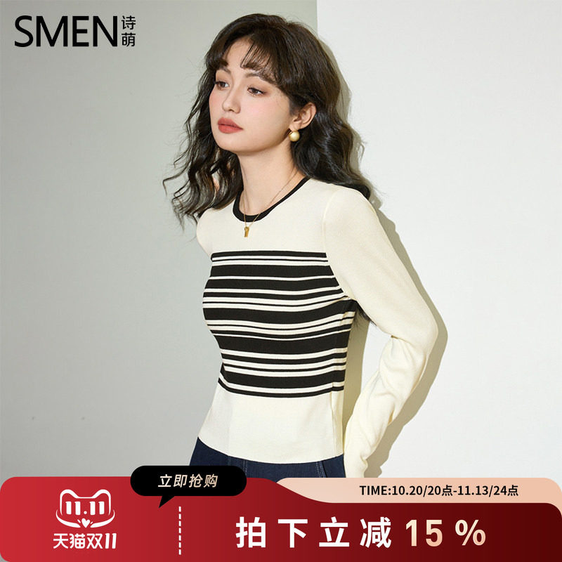 SMEN诗萌长袖圆领百搭毛织上衣女