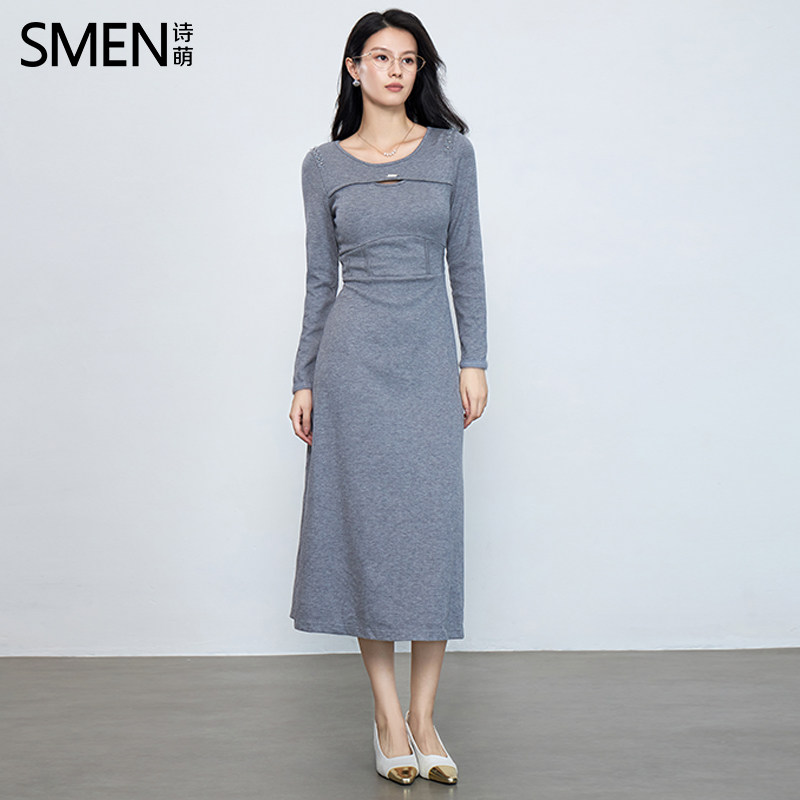 SMEN诗萌镂空轻熟风针织连衣裙女