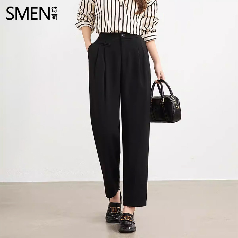 SMEN诗萌通勤风西装裤女黑色显瘦九分裤2026春季垂坠感极简风长裤
