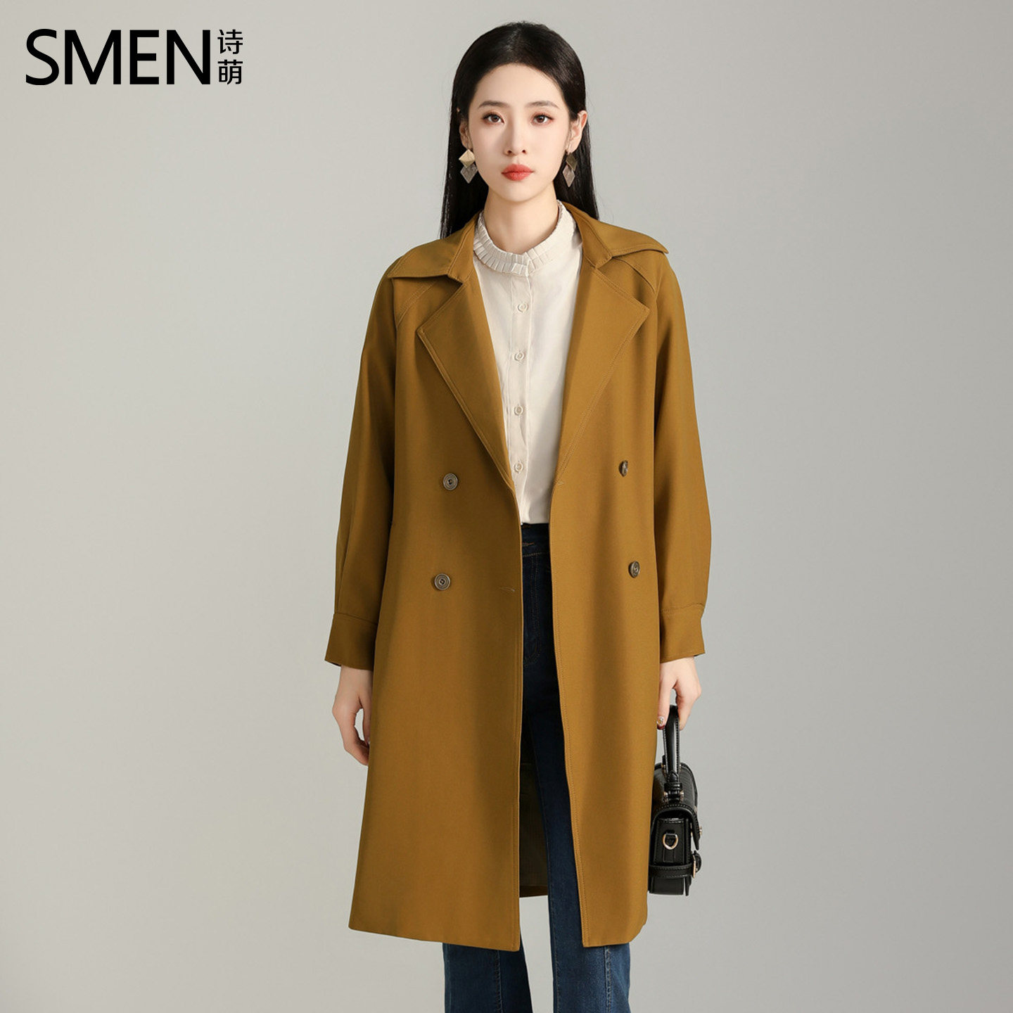 SMEN诗萌西装通勤中长款风衣外套