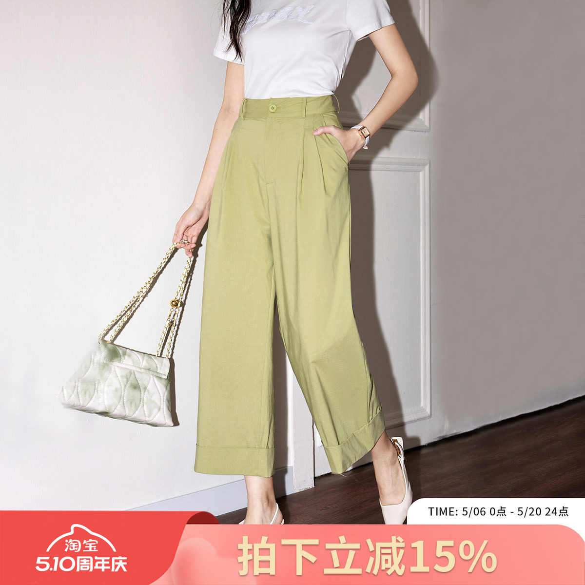 诗萌韩系亚麻阔腿裤女2025夏季薄款高腰宽松显瘦小个子休闲九分裤