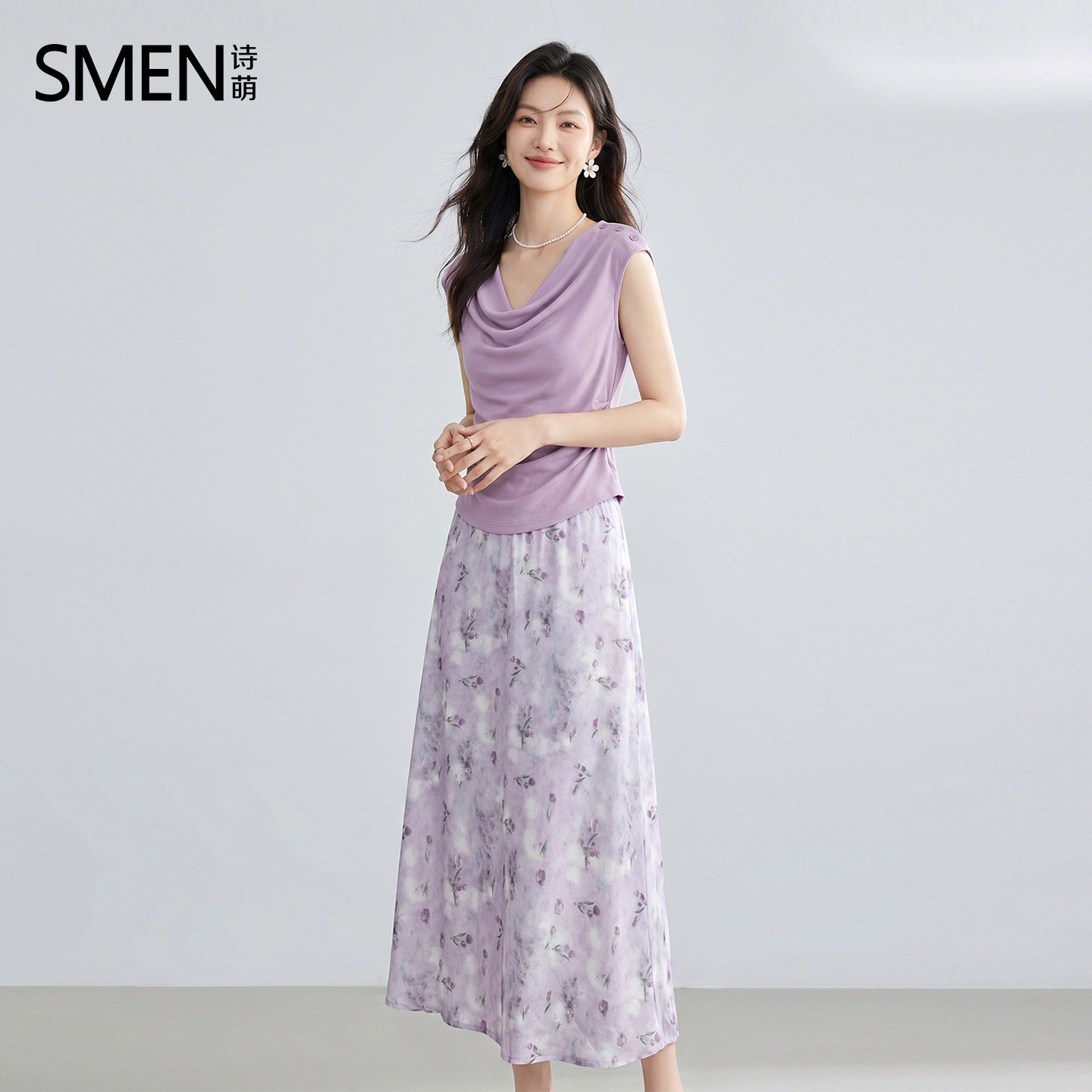 SMEN诗萌夏温柔风荡领碎花裙套装