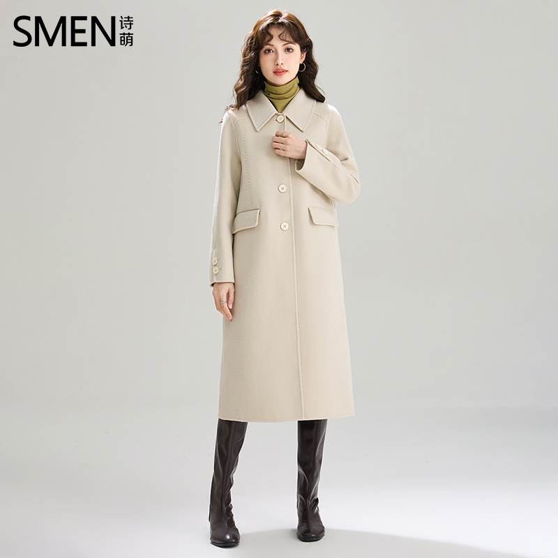 Smen诗萌纯绵羊毛长款双面呢大衣