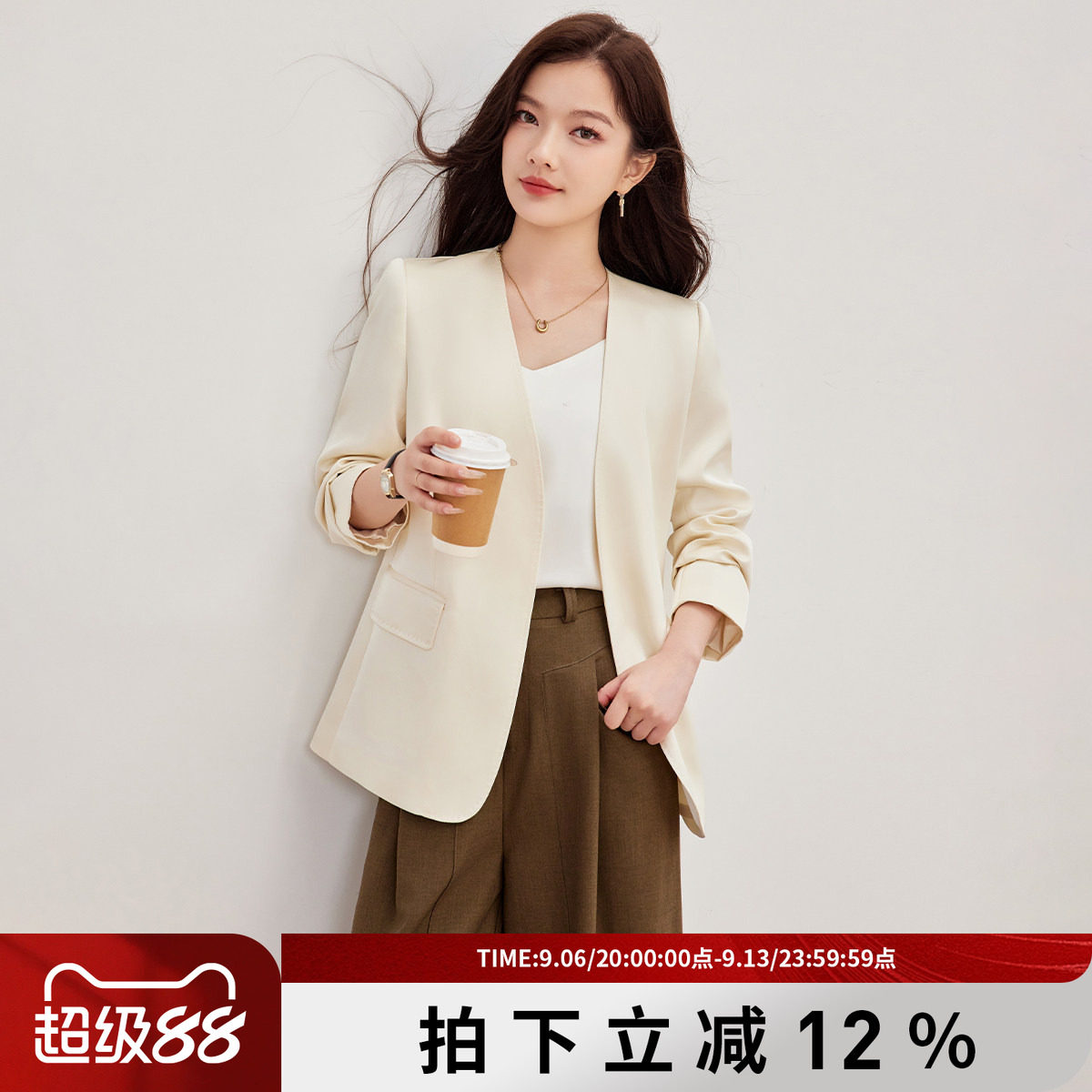 诗萌V领轻熟通勤显瘦西装外套女