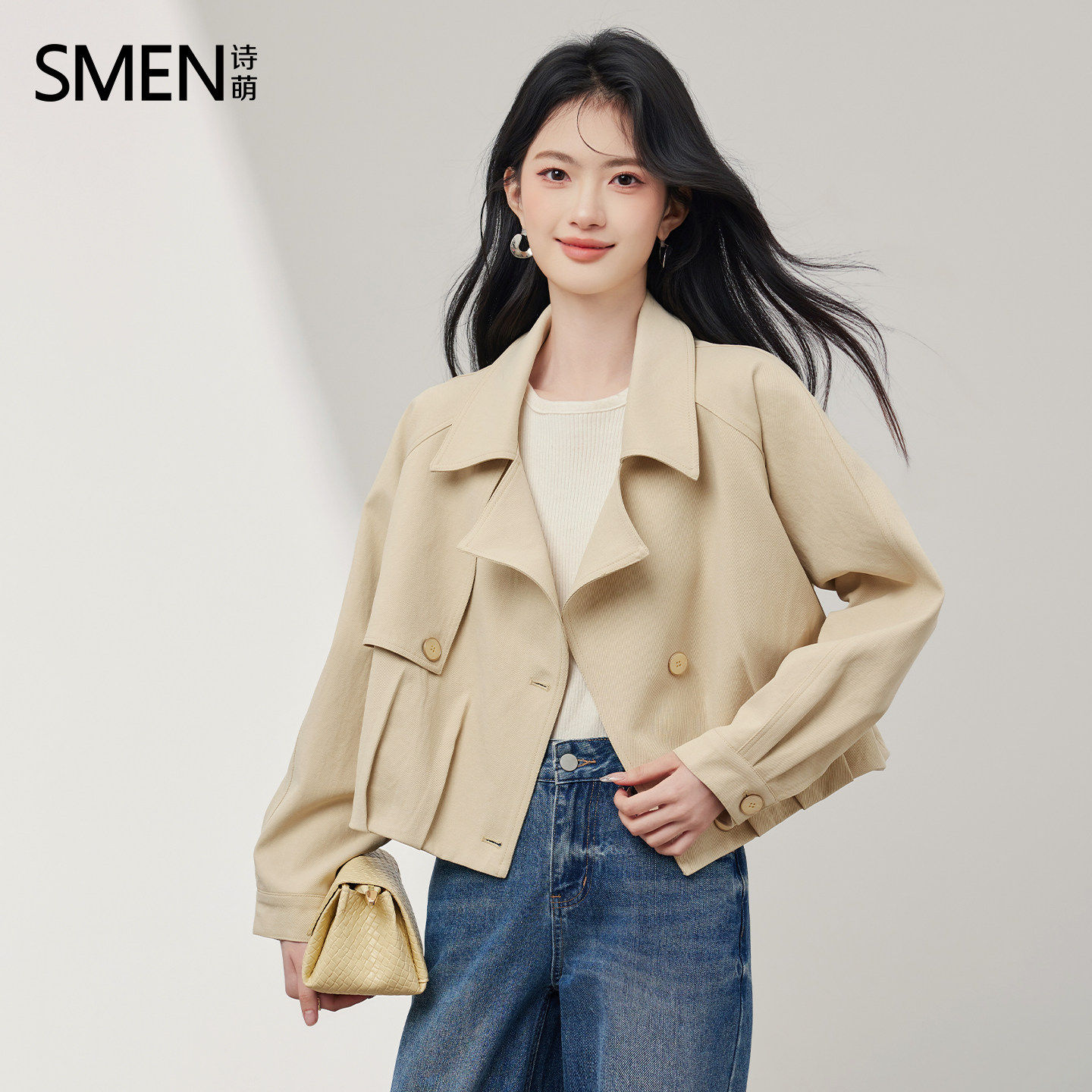 SMEN诗萌短款工装风衣女春秋