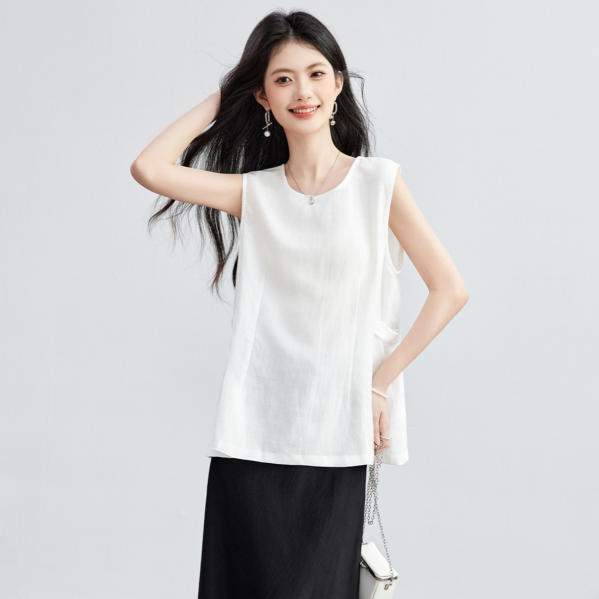SMEN诗萌无袖圆领宽松休闲T恤女