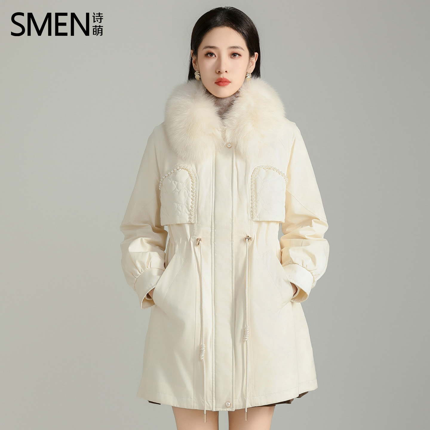 2025冬款狐狸毛领保暖派克羽绒服