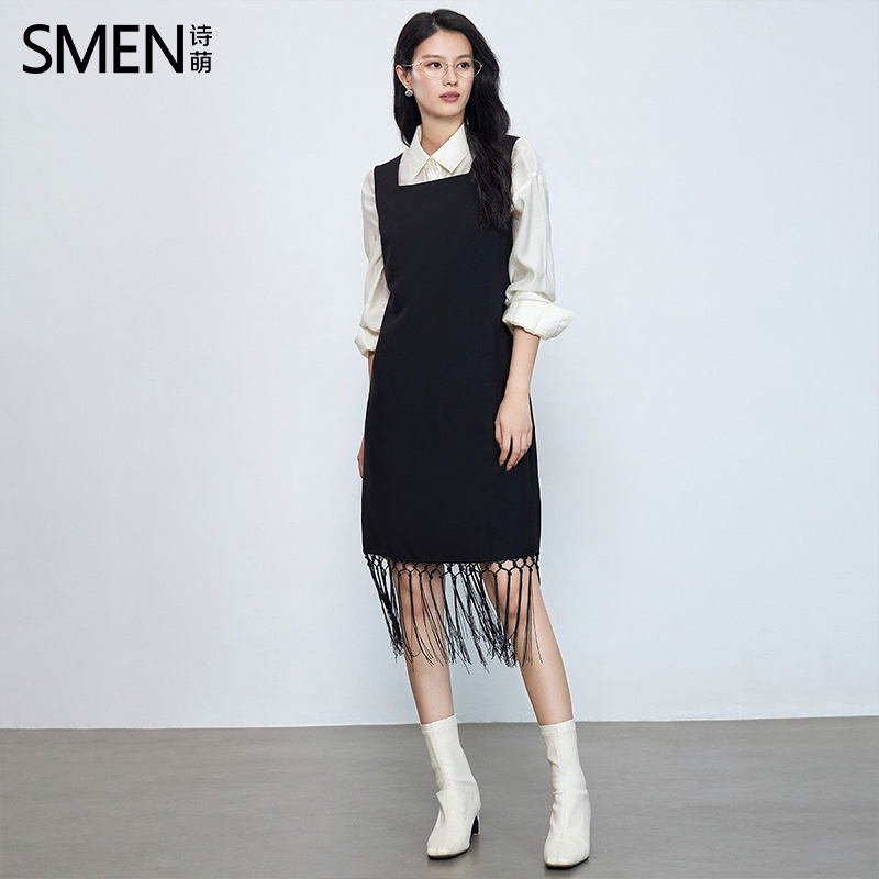 SMEN诗萌设计感显瘦流苏连衣裙女