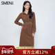 A字裙子时尚 Smen诗萌2026春秋季 新款 百搭立领拉链收腰显瘦连衣裙