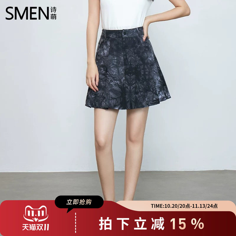 SMEN诗萌秋季印染花纹舒适短裙女