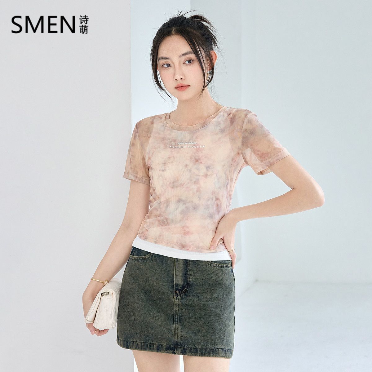SMEN诗萌夏季印花减龄短袖T恤女