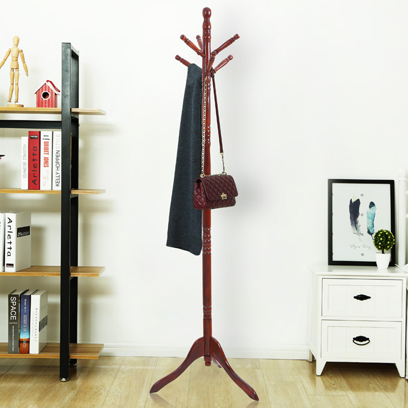家用室内实木衣帽架落地衣架卧室挂衣架单杆式木质衣帽架晾衣架
