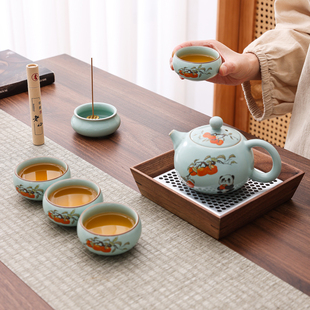 汝窑天青茶壶西施壶礼盒功夫茶具陶瓷家用泡茶壶泡茶器商务礼品