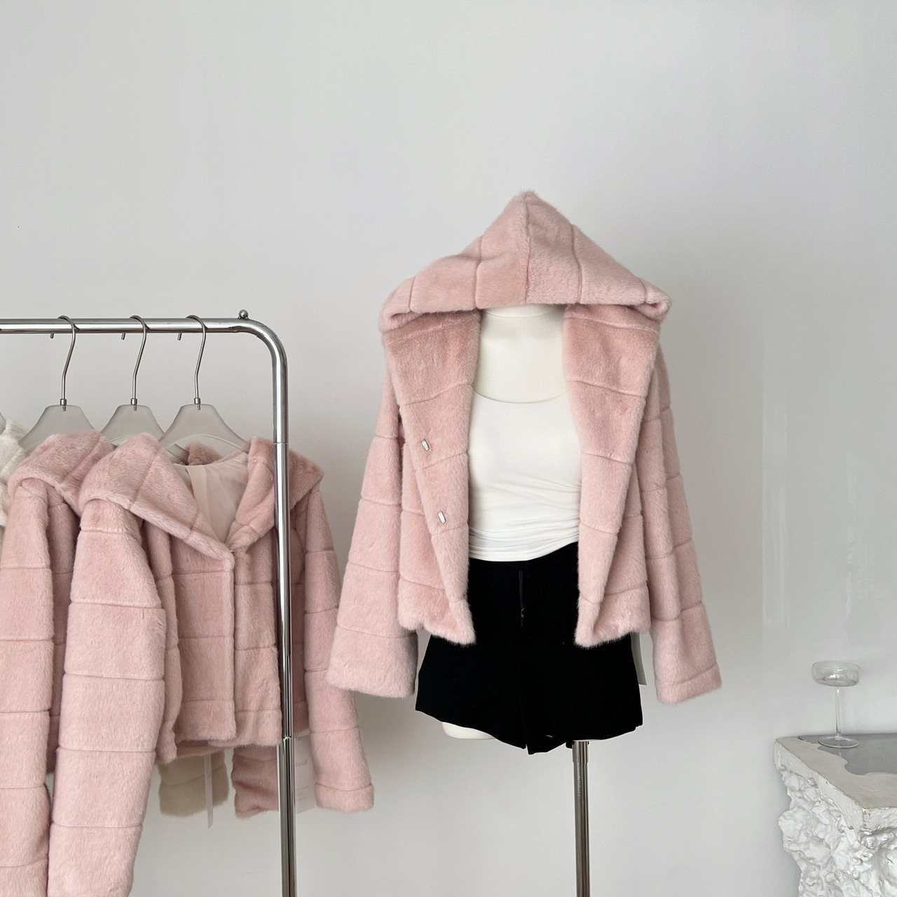 CreamySweet 娇娇貂 原创环保毛毛外套 粉白仿貂毛皮草外套女冬