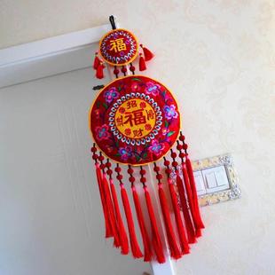 民族风刺绣布艺玄关壁挂 家居客厅玄关背景墙挂件店铺餐馆装饰品