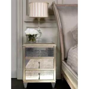 华域欧式镜面轻奢床头柜卧室床边柜简约后现代实木储物收纳柜家具